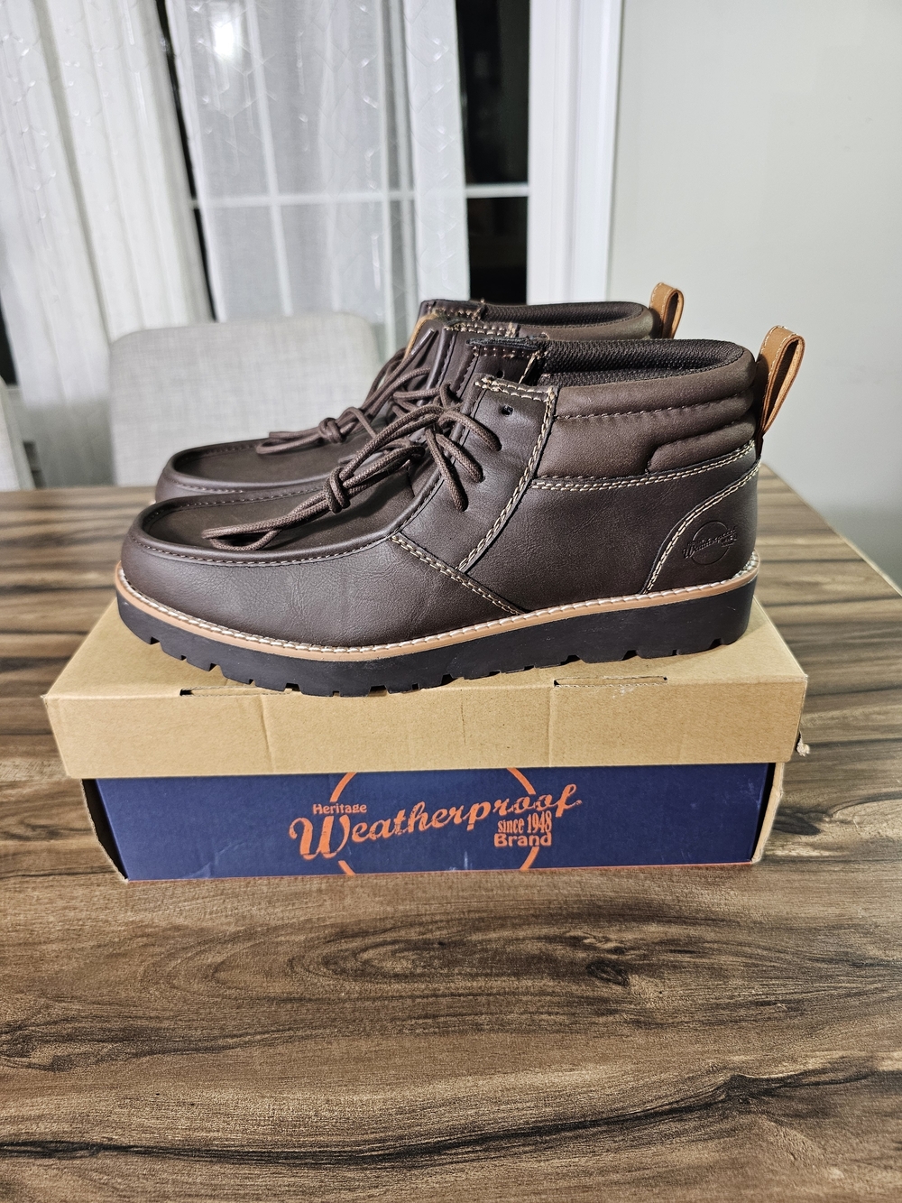 Weatherproof Men’s Dark Brown Leather Chukka Boots with Tan Pull Tabs